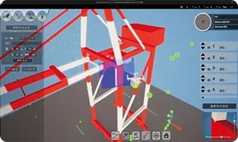 ガントリークレーンの 3D-CAD モデル上で撮影ルートを設計している画面
